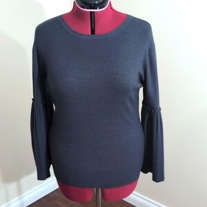 Angela Mara| Grey Crew Neck Sweater with Flared Sleeves Polyester Viscose Blend